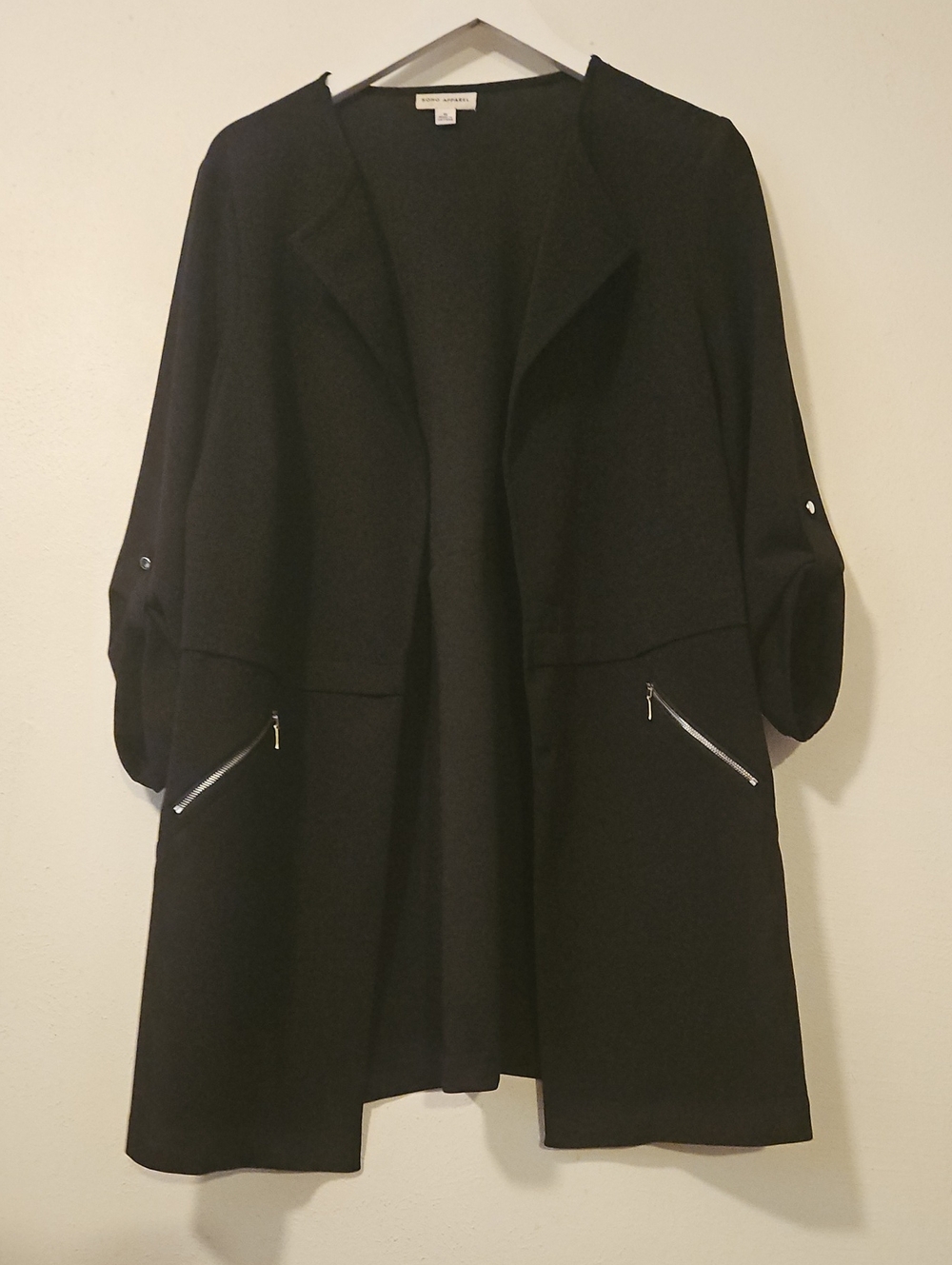 Soho APPAREL Black Open Cardigan Duster with Zip Pockets 1X